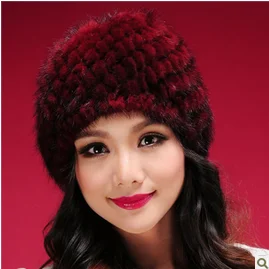 

2016 winter fur hat handmade knitted mink hair hat knitted hat fur hat