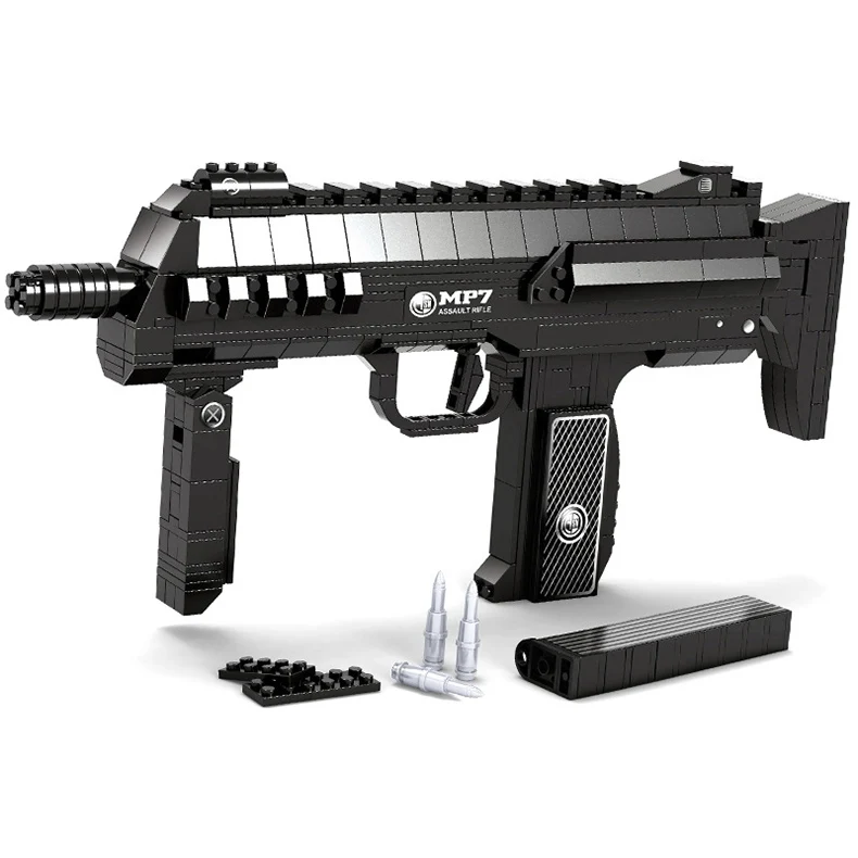 508 PCS DIY Nerfs Elite Gun MP7 Submachine Gun Machine Carbine Toy Gun Model Building Block Set Plastic Toy Gift For Children