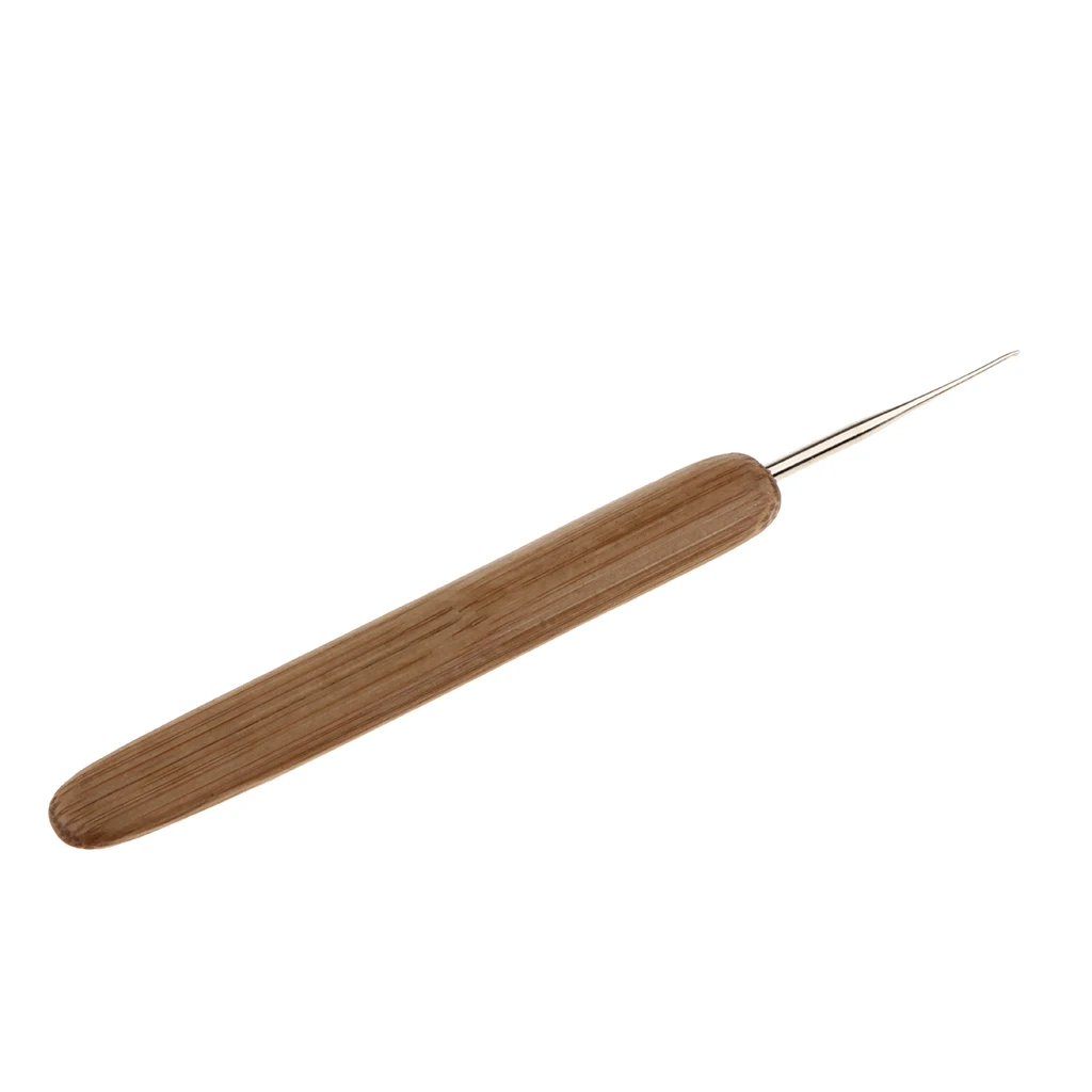 5pcs Natural Wood Handle Hair Weaving Extensions Crochet Needles + 2pcs Double Dreading Hooks Braid Craft Set 0.5mm