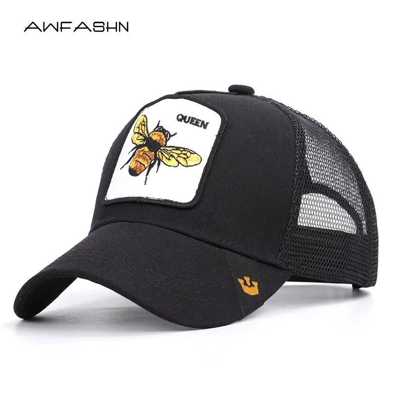 

2019 new fashion bee embroidery mesh baseball cap Spring summer Hat Women Men animal adjustable snapback outdoor shade bone