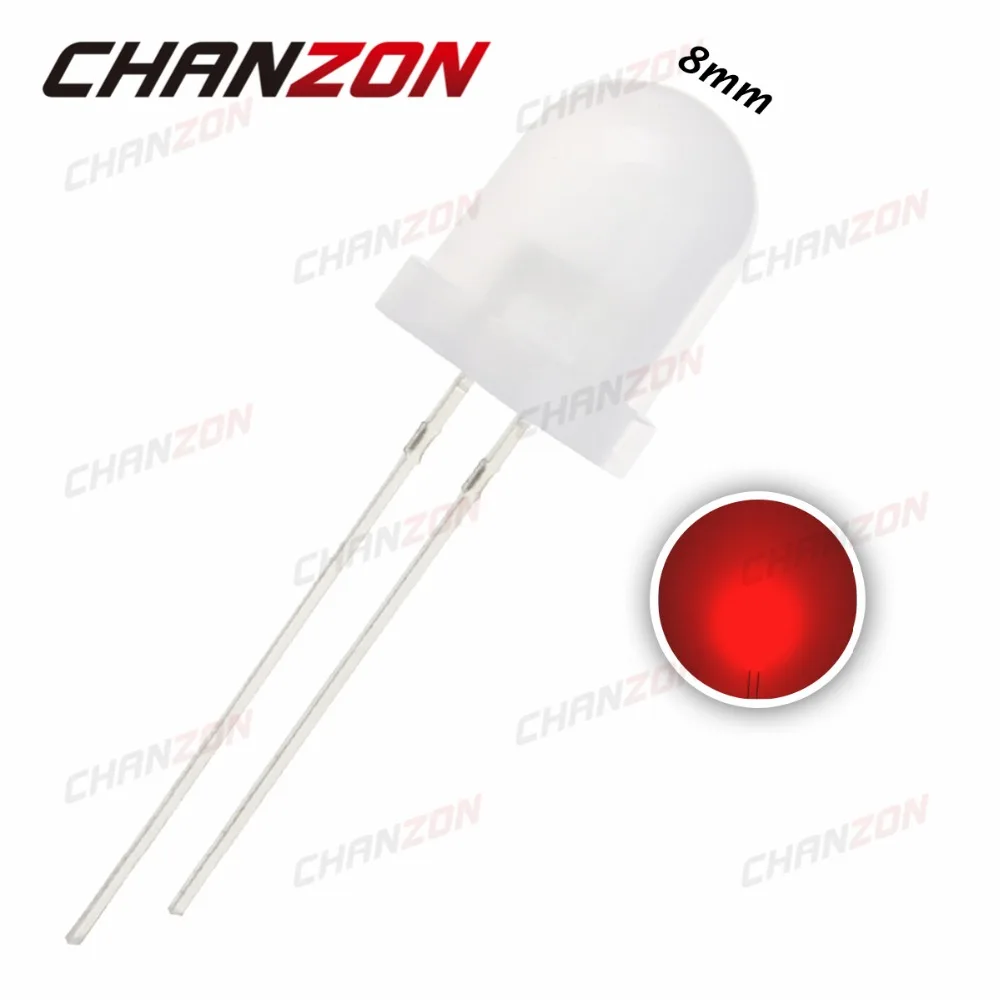 

50pcs 8mm Diffused Red Wide Angle LED Light Diode 620-625nm Round Light-Emitting Diode LED Lamp 20mA DC 2V Electronics Component