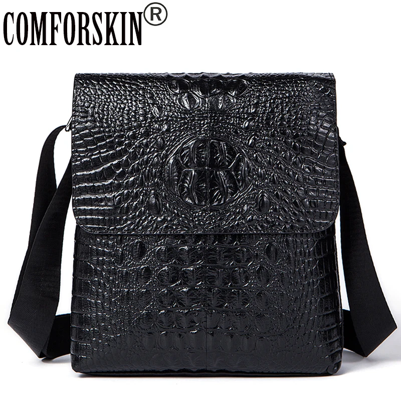 

COMFORSKIN New Arrivals Large Capacity Men Messenger Bags 2018 Hot Brand Crocodile Pattern Genuine Leather Bags Shoulder Bag