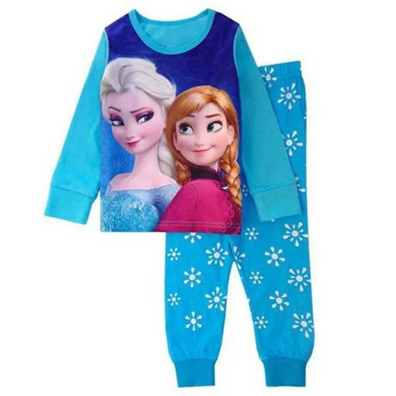 Пижамный комплект для маленьких девочек; одежда для сна с изображением принцесс Эльзы и Анны; комплект одежды для сна; штаны; футболка с длинными рукавами; детская одежда для сна для девочек