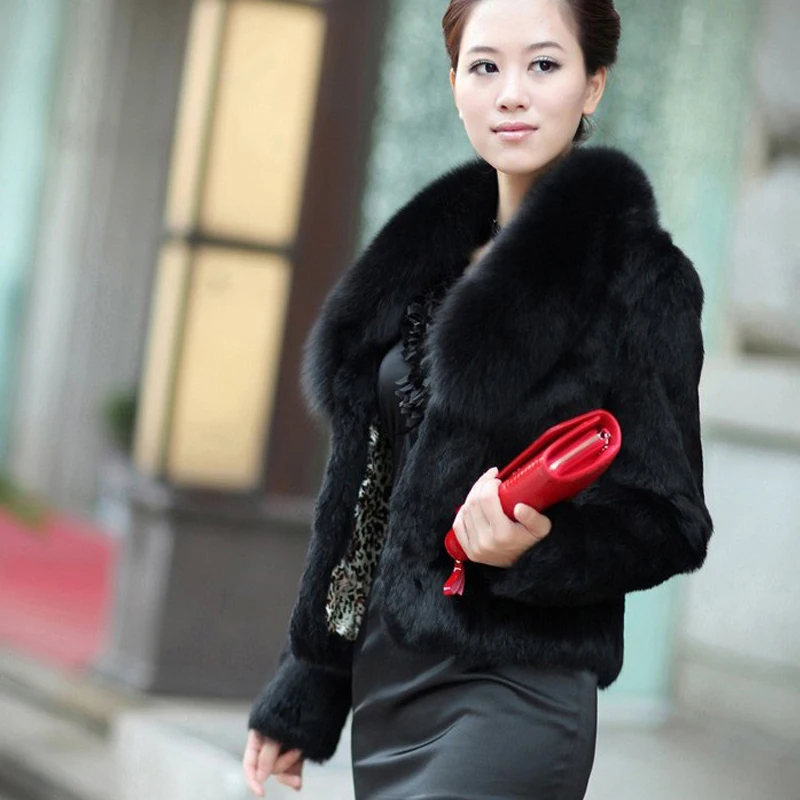 2017 100% Genuine Real Full Pelt Rabbit Fur Coat with Natural Fox Fur Collar Jacket Brand Factory Outlet Wholesale Fur WSR30