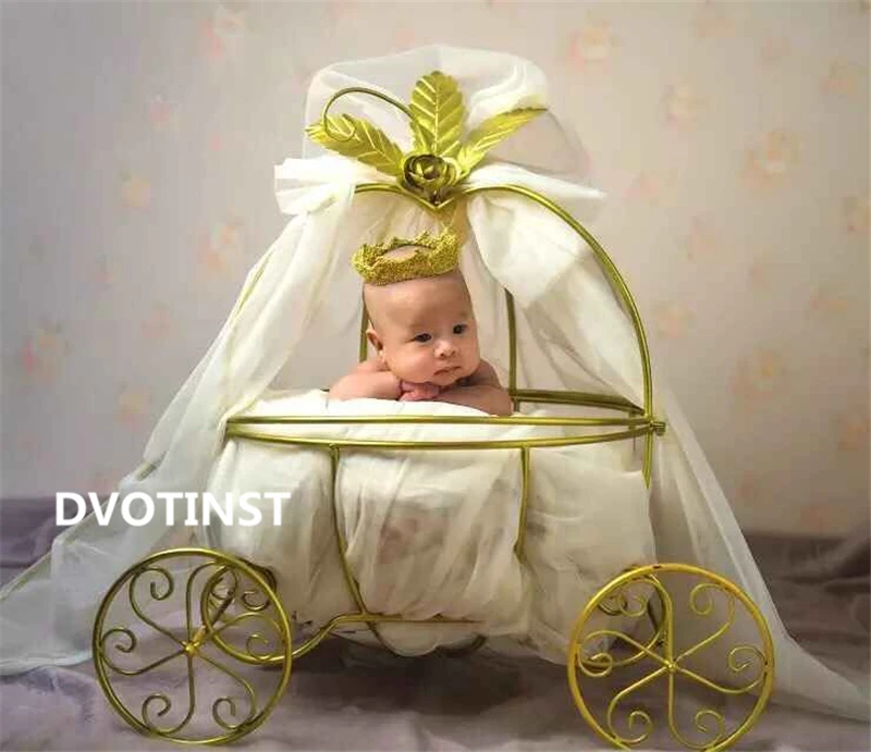 

Dvotinst Newborn Baby Photography Props Gold Iron Pumpkin Car Posing Bed Fotografia Accessories Infant Studio Shoots Photo Props