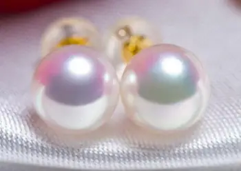 

Free Shipping AAA natural 8-9mm Akoya white pearl pearl earrings 18kgold