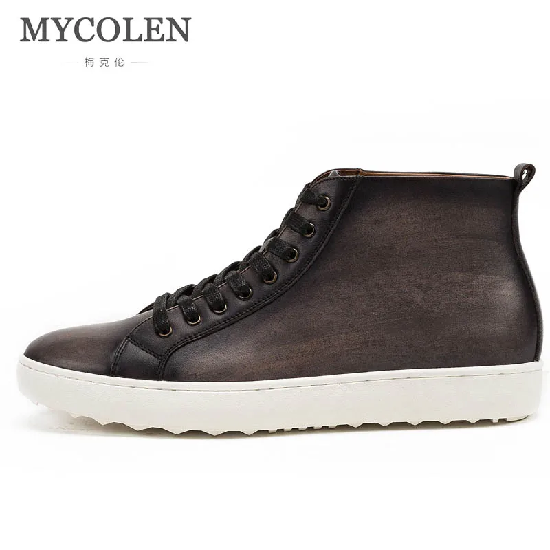 

MYCOLEN 2018 new autumn and winter men's sports shoes leather breathable men's casual shoes British leather high-top shoes