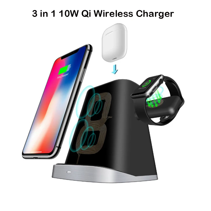 3 в 110 Вт QI Беспроводное зарядное устройство для iPhone X Xr XS Max часы AirPods мобильный