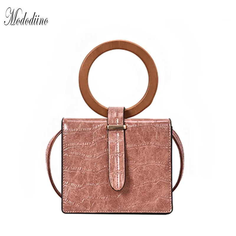 

Mododiino Stone Pattern Small Flap Bag PU Leather Shoulder Bags For Women 2019 New Ladies Handbag With Wood Round Handle DNV1008