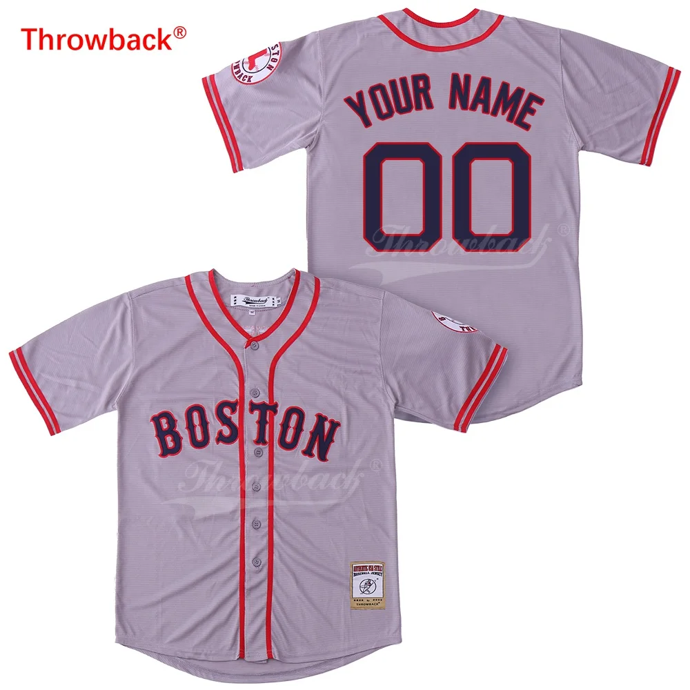 

Throwback Jersey Men's Boston Baseball Jersey Customized Jerseys Any Name Any Number White Red Grey Green Dark Blue Red Cheap