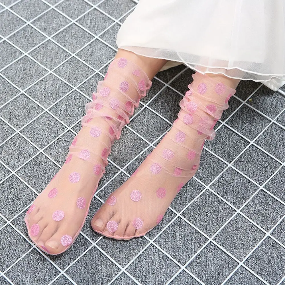 1 пара новейших сексуальных ажурных лодыжек прозрачные носки леди лето в горошек сетки кружева рыбы короткие носки сетки чулочно-носочные изделия женщин рюшами