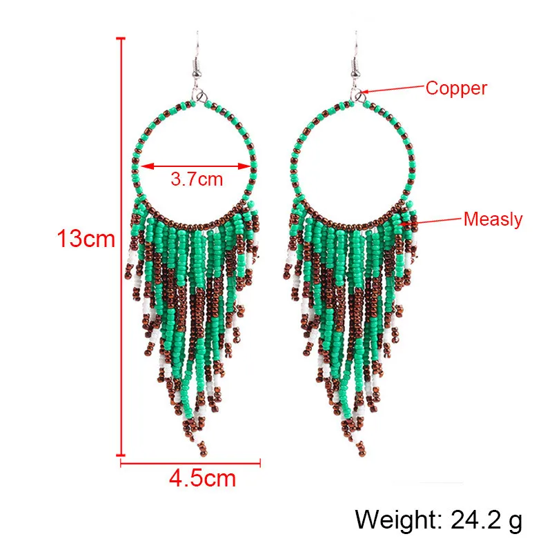 Kymyad – boucles d'oreilles bohémiennes en perles multicolores pour femmes, fait à la main, bijoux Vintage, longues, grandes boucles d'oreilles de déclaration, 2022