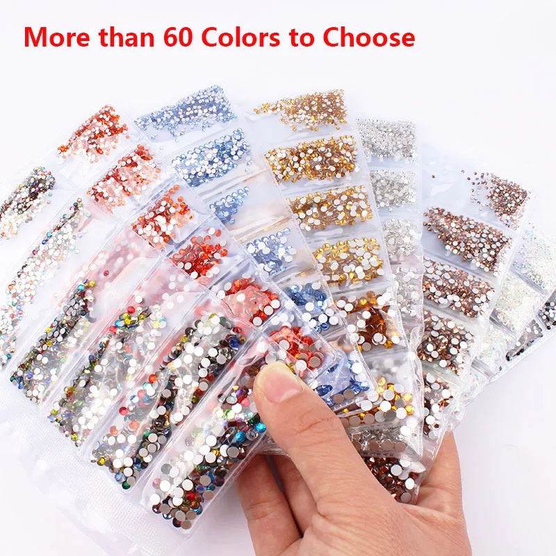 ss4-ss12 Mixed size Rhinestones for Nails Art Decorations Crystals Strass Glass Mix 3D Diamond Gem Nail Parts Tools Accessories | Красота и