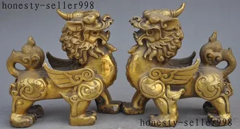 

A pair of chinese Brass Feng shui Lucky PiXiu Phylactery Guardian fly Beast