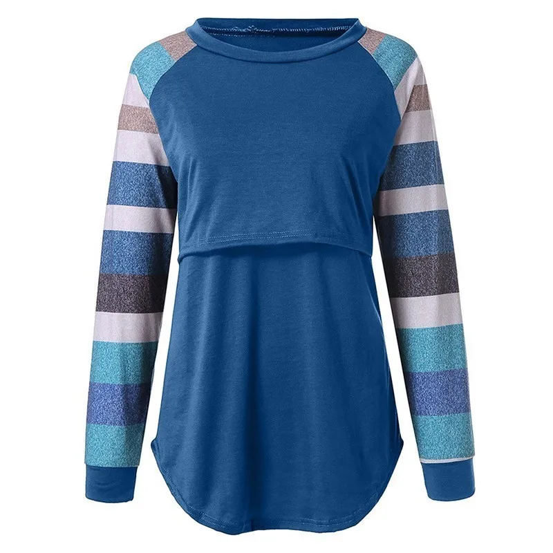 Весна-Осень, топы для кормления беременных женщин, повседневные футболки с длинным рукавом, Одежда для беременных, футболки для кормящих, размера плюс S-2XL - Цвет: blue