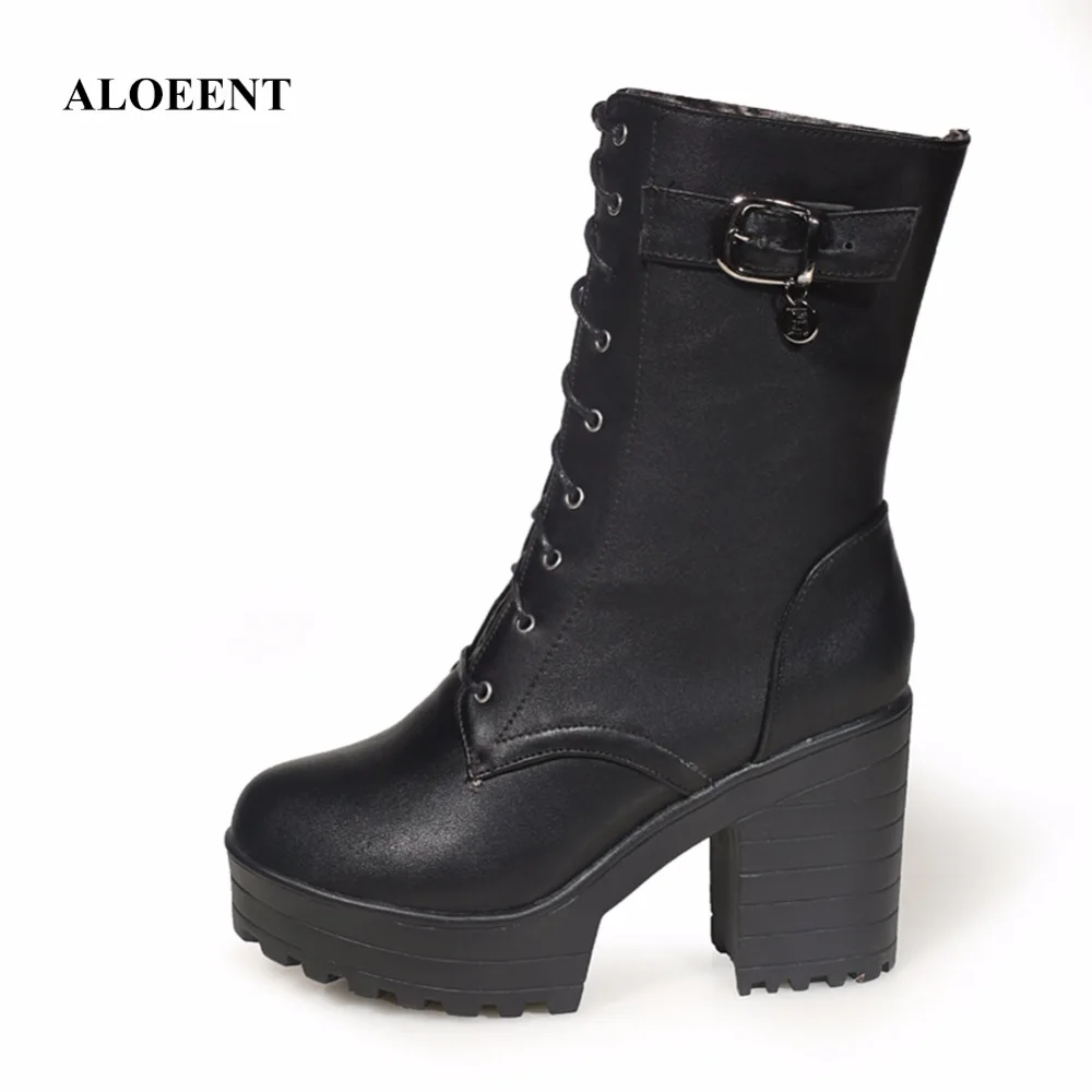 

High-heeled PU women winter boots, thick wool warm women Martin boots, high-quality female snow boots