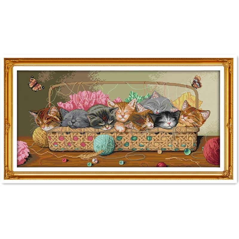 

Newborn Kittens In The Basket Chinese Counted Cross Stitch Patterns cross stitch kits Needlework DIY Set Embroidery Cross Set