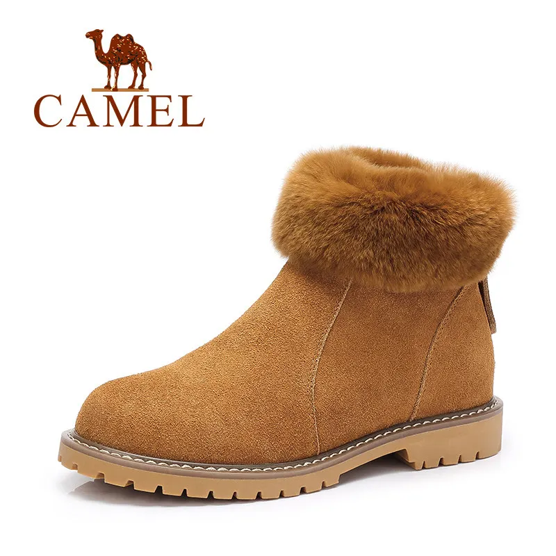 Camel Boots Brand New Winter Women Genuine Leather Boots Fashion Rabbit Fur Ankle Boots