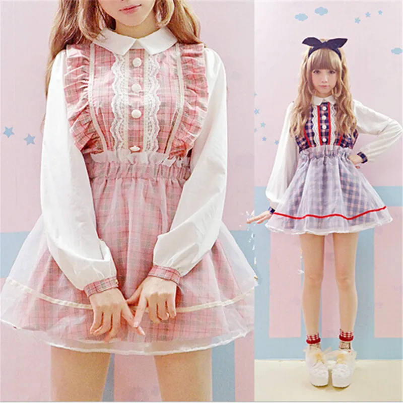 Aliexpress com Buy Plaid Lolita kawaii  clothing Dress  