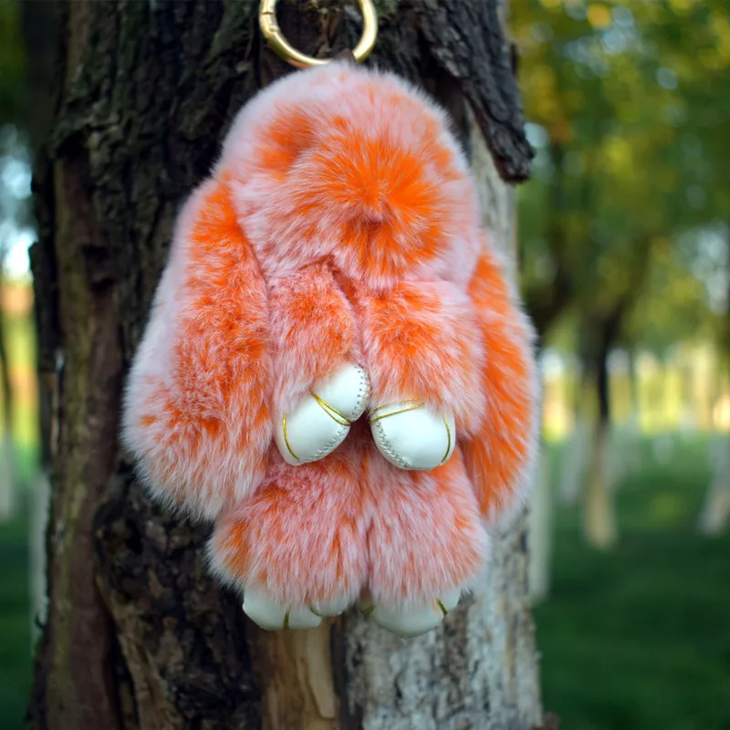 

2017 new trinket pompom keychain bunny keychains on bag rabbit fur Keychain fur pom pom charms for bags anime