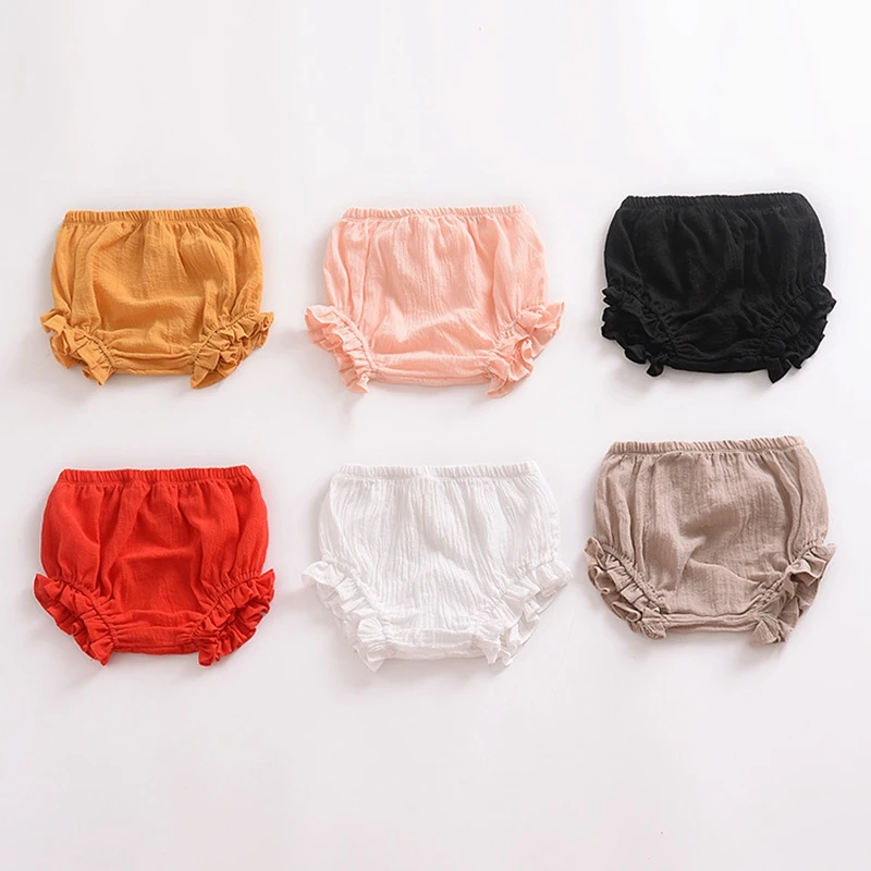 Summer New Baby Chiffon Fashion Casual Large PP Shorts Infant Solid Color Cotton Linen Bloomers Toddler Girls Bread Pants