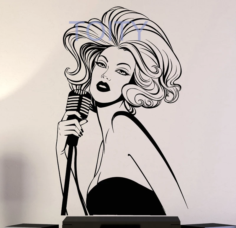 Retro Microphone Lady Jazz Singer Vinyl Decal Sticker Sexy Woman 