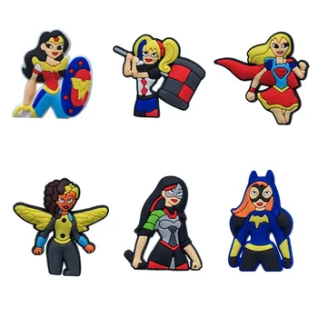 

1pcs Superhero Women Cartoon PVC Shoe Charms Action Icon Buckles Accessories fit Wristbands Bracelets Croc JIBZ Kid Gift