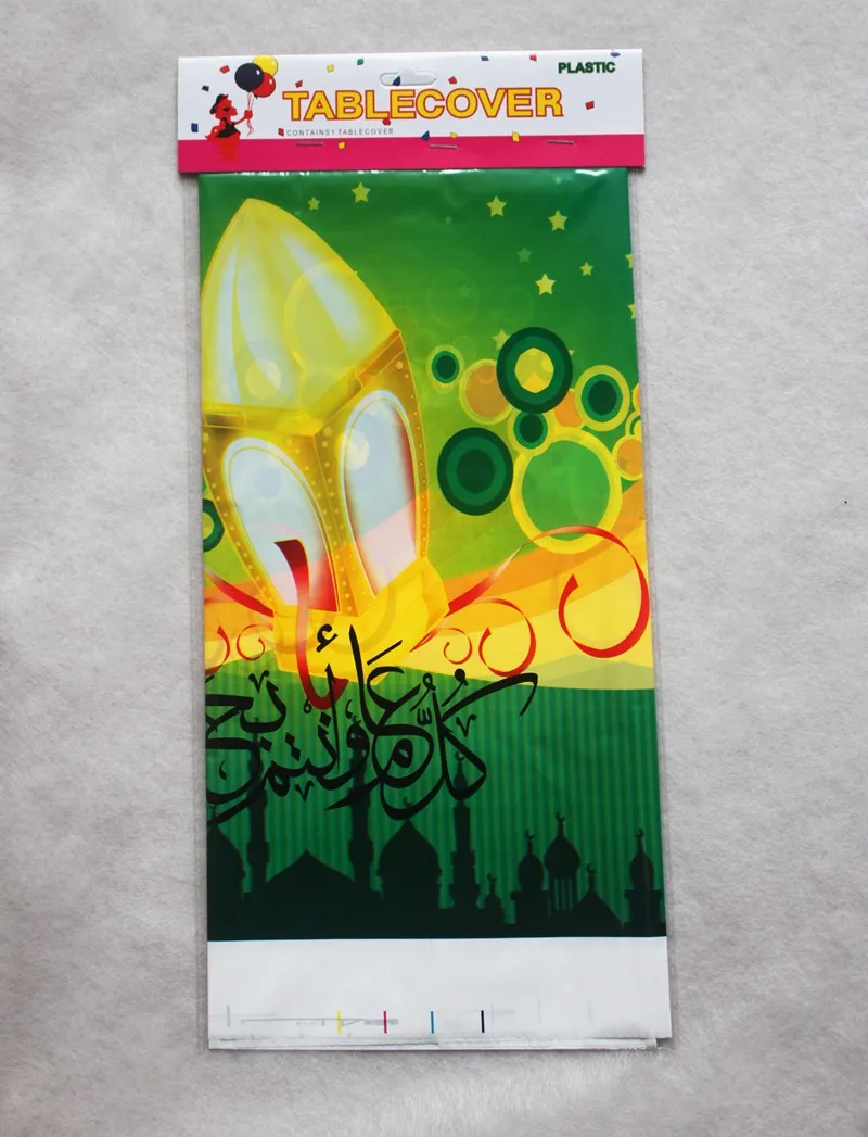 

Disposable Plastic Table Cloths Eid Mubarak Ramadan Table Cover Tablecloth Lamp Waterproof For Moslem Islam Decoration 180*108cm