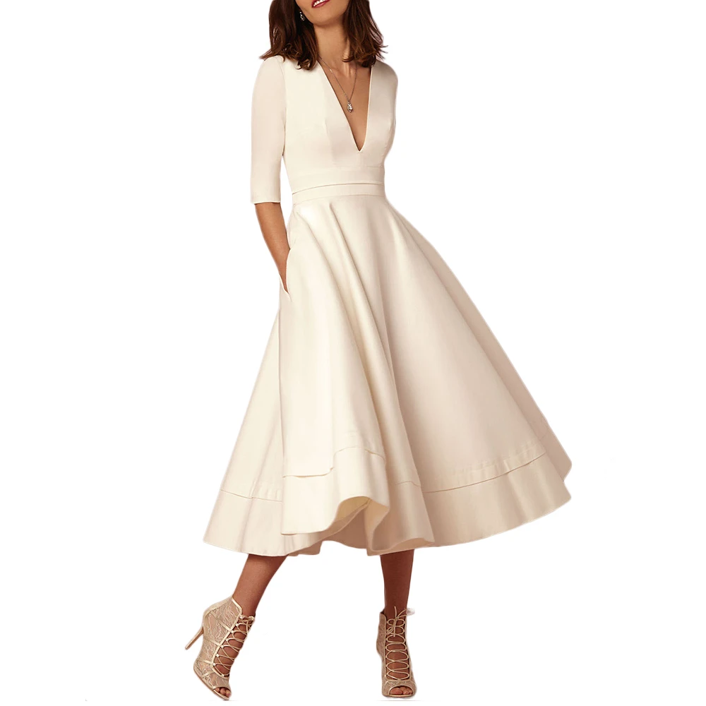 v neck half sleeve dress