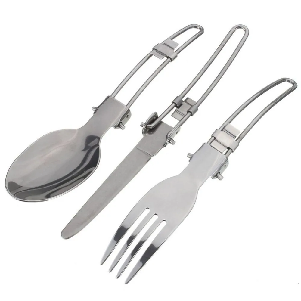 3 In 1 Foldable Stainless Steel Knife Fork Spoon Cutlery Outdoor