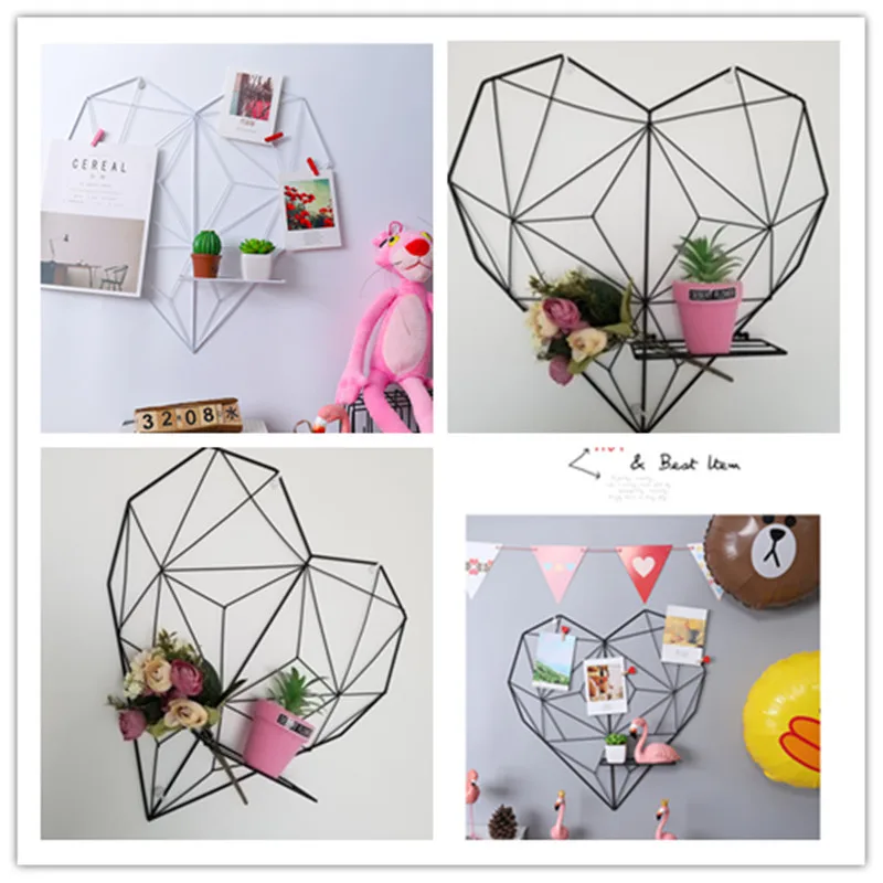 Multifunctional Iron Heart-shaped Wall Rack Decoration For Home Wall StorageHeart-shaped Grid Metal Frame Photo Postcard Hanging (3)