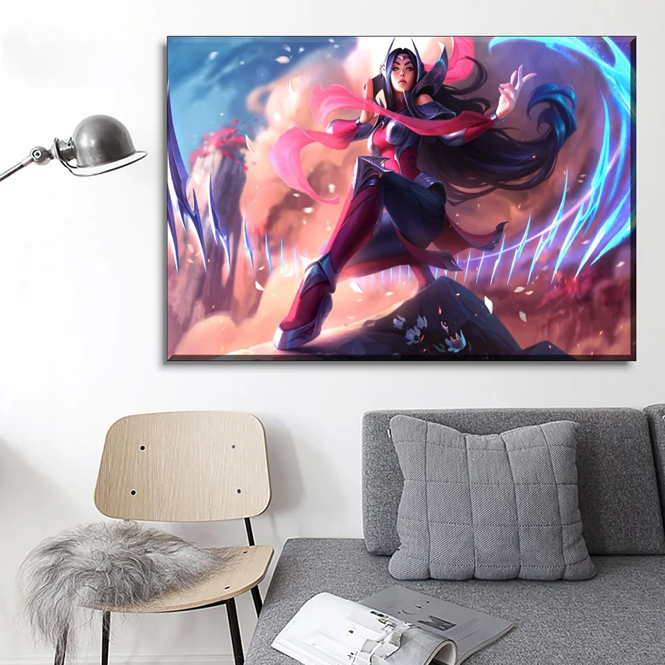 Casa-moderna-de-pared-arte-3-unidades-Irelia-Liga-de-Leyendas-de-cartel-juego-de-tipo