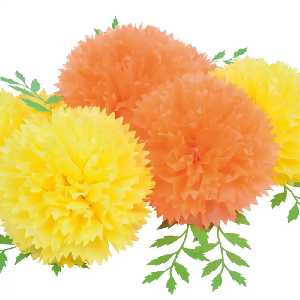 6PCS Tissue Paper Marigolds Mexican Paper Flowers for Day of the Dead