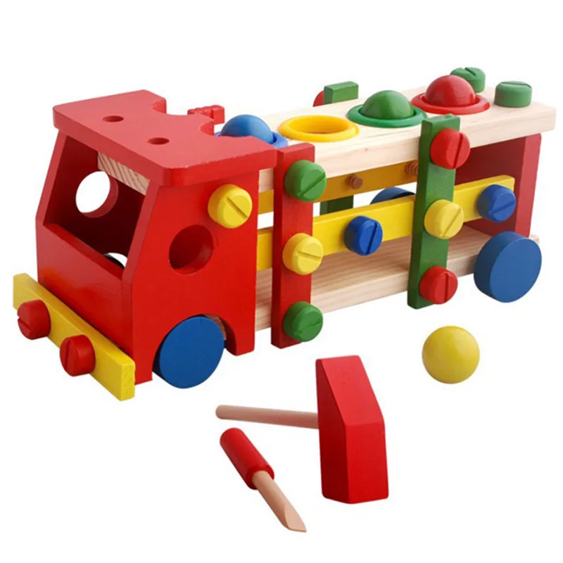 New Wooden Educational Knock The Ball Disassembly/Assembly Screw Vehicle Baby Kids Gift Block Car Toys For Children Juguetes | Игрушки и
