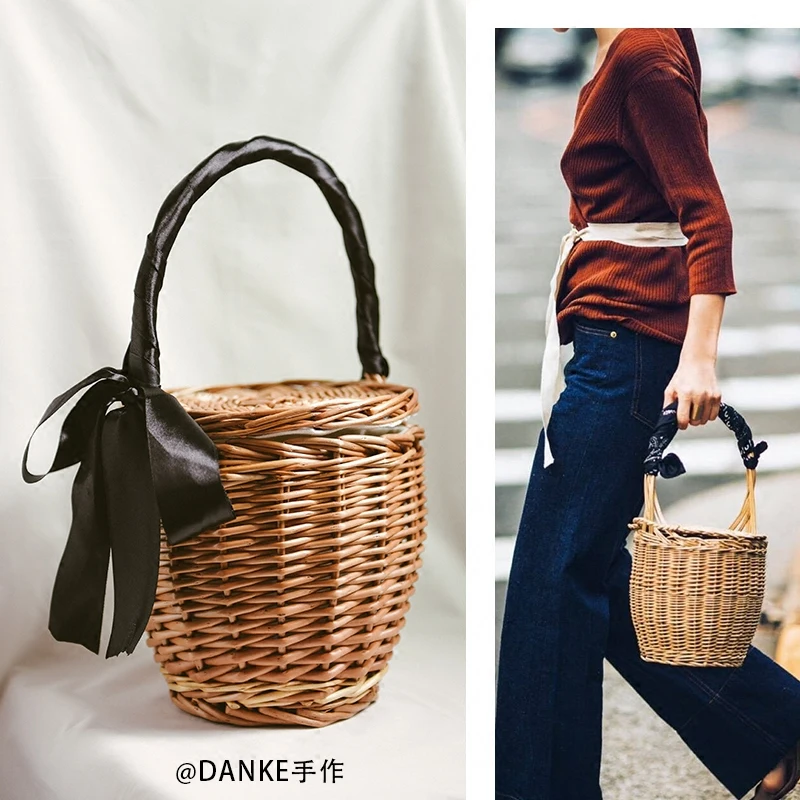 Straw Bag New Summer Basket Basket Japan Handbag Bucket Bag Woven Hand