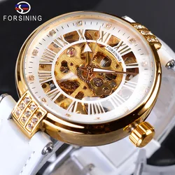 Forsining White Golden Mechanical Automatic Transparent Open Work Ladies Women 2019 Fashion Skeleton Wristwatch Top Brand Luxury Forsining White Golden Mechanical Automatic Transparent Open Work Ladies Women 2019 Fashion Skeleton Wristwatch Top Brand Luxury