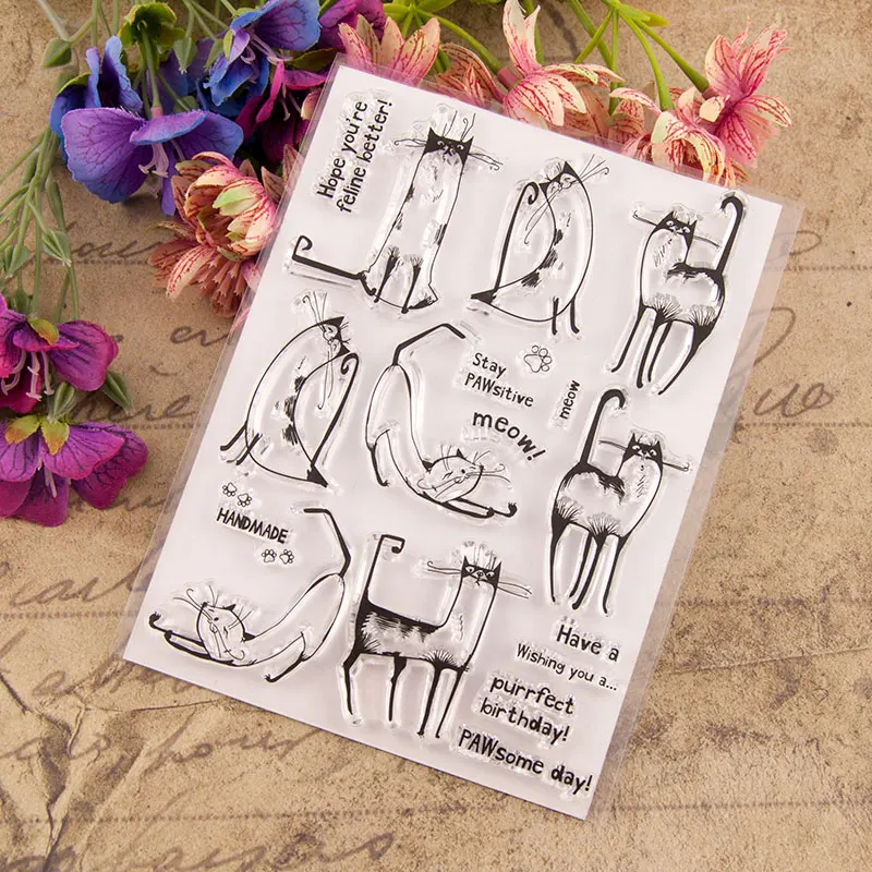 

Cartoon Cat Transparent Clear Silicone Stamp for Seal DIY Scrapbooking Photo Album Decorative Clear Stamp Sheets