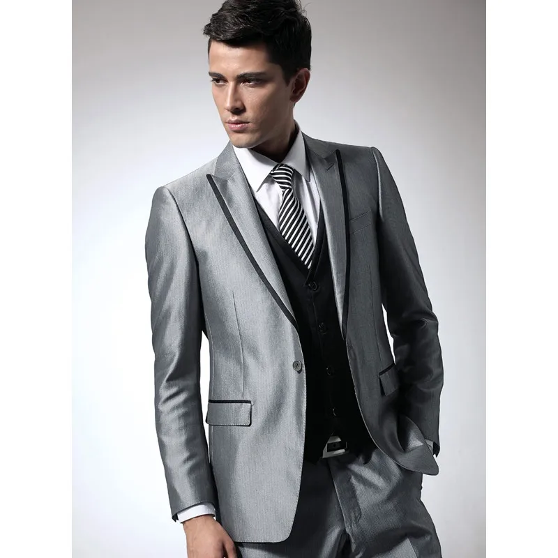 

Formal Men Business Suit Shiny Sliver Groom Wedding Suits For Men Slim Fit Party Tuxedo Bridegroom Suit (Jacket+Pants+Vest A118