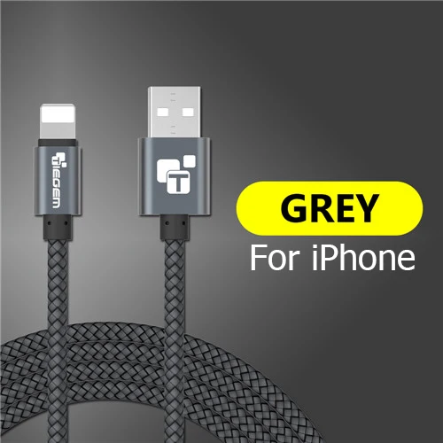 USB кабель Tiegem для iPhone 7, 8, 6, 5, 6s, S, 5, se plus, X, XS, MAX, XR, кабель для быстрой зарядки, Usb кабель для мобильного телефона, 3 м - Цвет: Серый