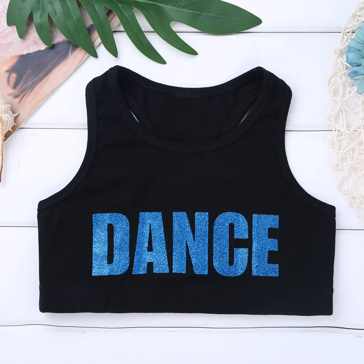 FEESHOW Kids Girls Sleeveless Shiny Letters DANCE Printed Crop Top Sports Gymnastics Ballet Tops Stage Performance Dance Costume girls tank tops