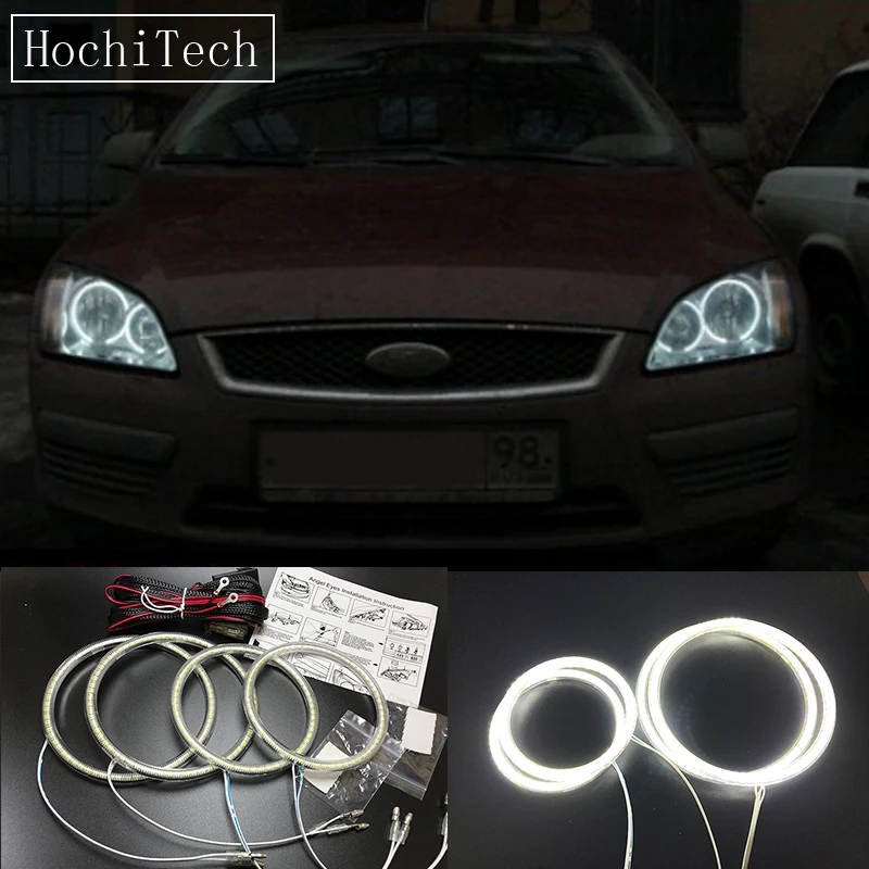 HochiTech Ultra bright SMD white LED angel eyes 2500LM halo ring kit daytime running light DRL For Ford Focus II Mk2 2004-2008