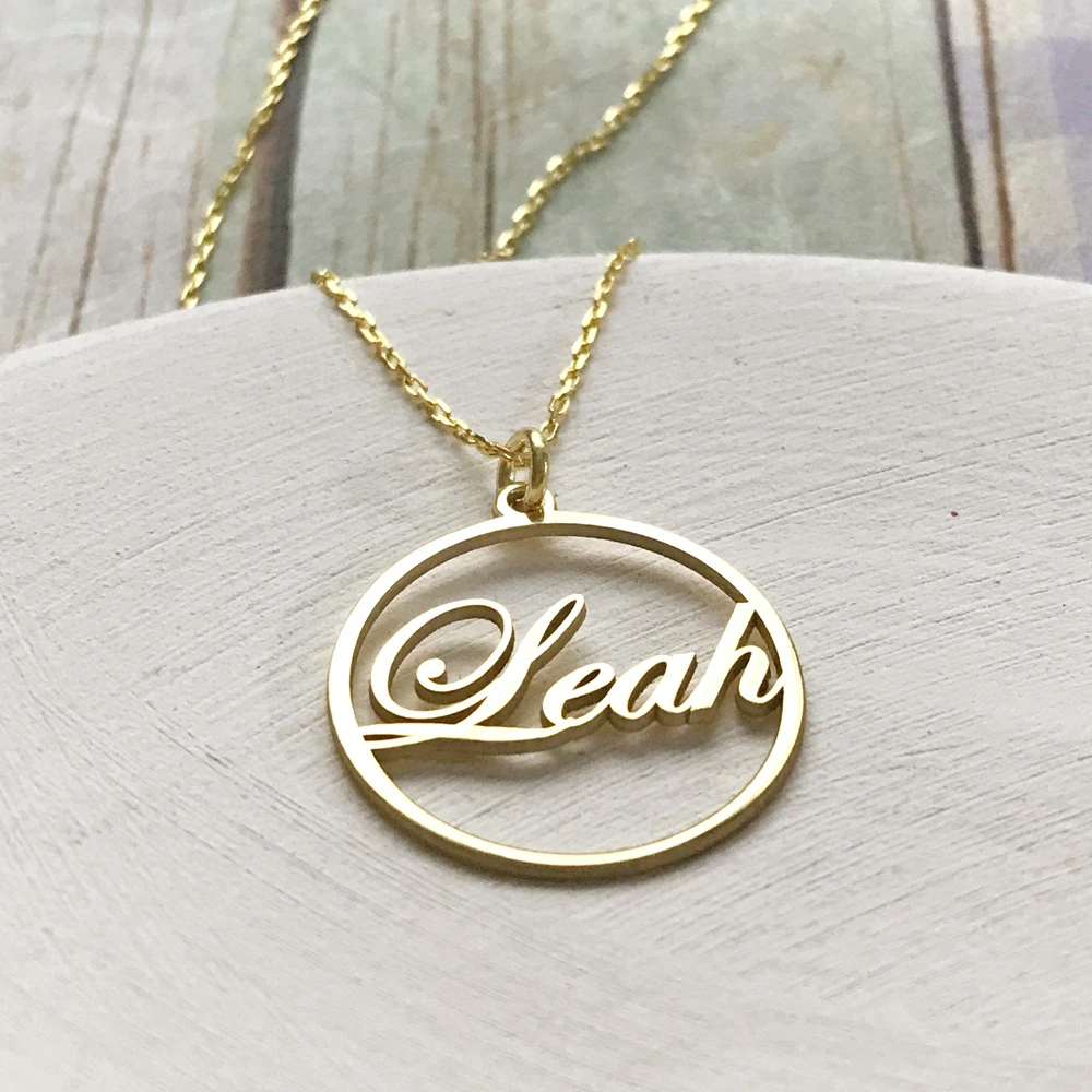 Stainless Steel Simple Circle Pendant Name Necklace Personalized Rose Gold Color Nameplate Choker Necklaces For Women Jewelry