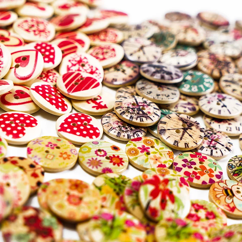 

50pcs/bag Mix Shape Lots Colors DIY Scrapbooking Cartoon Buttons 20mm Wooden Buttons Children's Garment Sewing B01