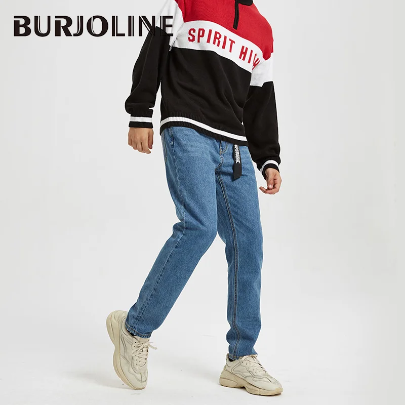 

BURJOLINE Autumn Winter Men's Straight Jeans American Casual Cotton Youth Wild Trousers B9210