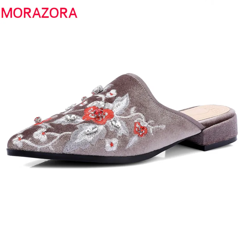 

MORAZORA new lady slippers top quality flock pointed toe fashion shoes shallow big size 33-42 comfortable summer mules shoes