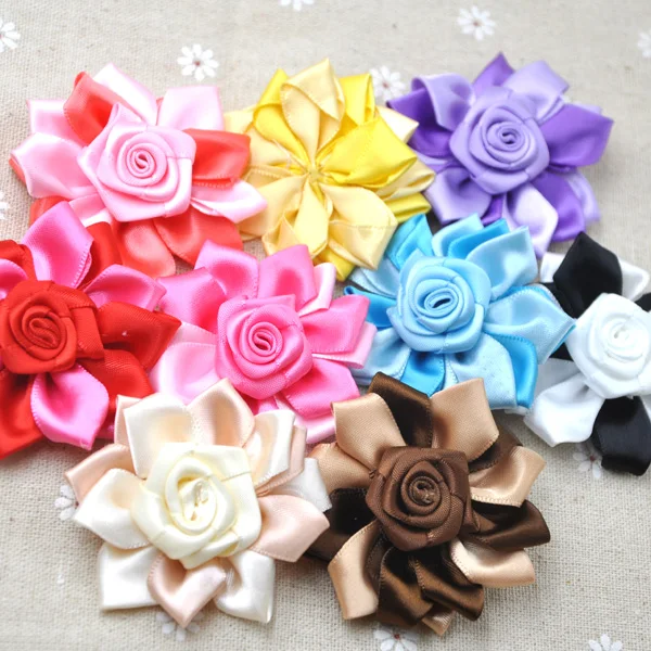 

10pcs Ribbon Flowers With Rose,Fabric Flower, Embellishment Headband E280