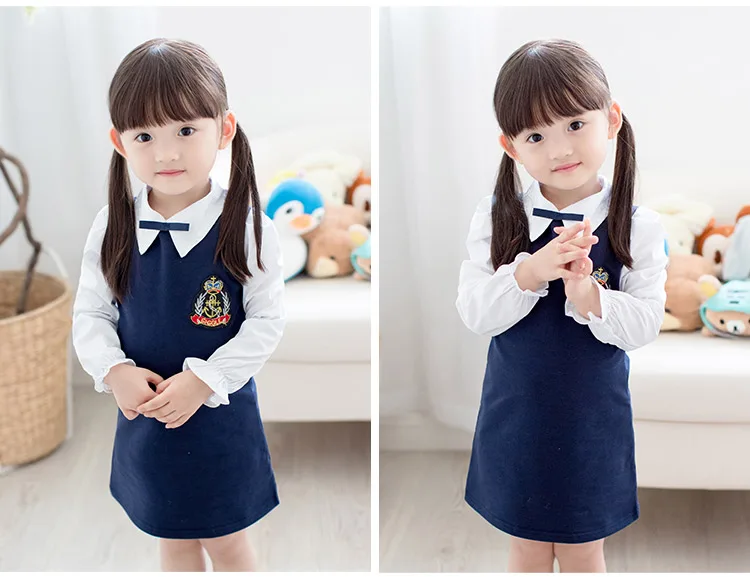 2018 Sping Autumn New Fashion Preppy Style A-Line Long Full Sleeve Turn-Down Collar Red Blue Princess Kids School Girl Dress (6)