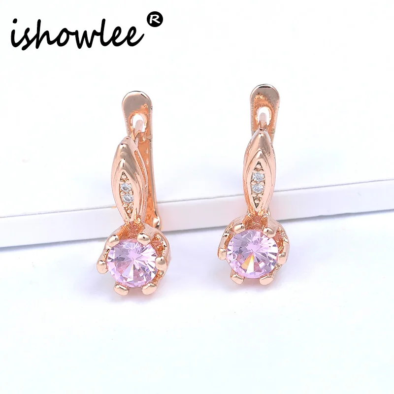 ISHOWLEE Cute 585 Rose Gold Earrings Korean for Women Natural Zircon Stud Minimalism 2019 Women's Fashion Jewelry esp22 | Украшения и
