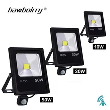 Sensor de movimento led holofote 10 w 30 50 ac220 v lâmpada de projeção refletor foco led exterior ip65 à prova dwaterproof água ao ar livre holofotes
