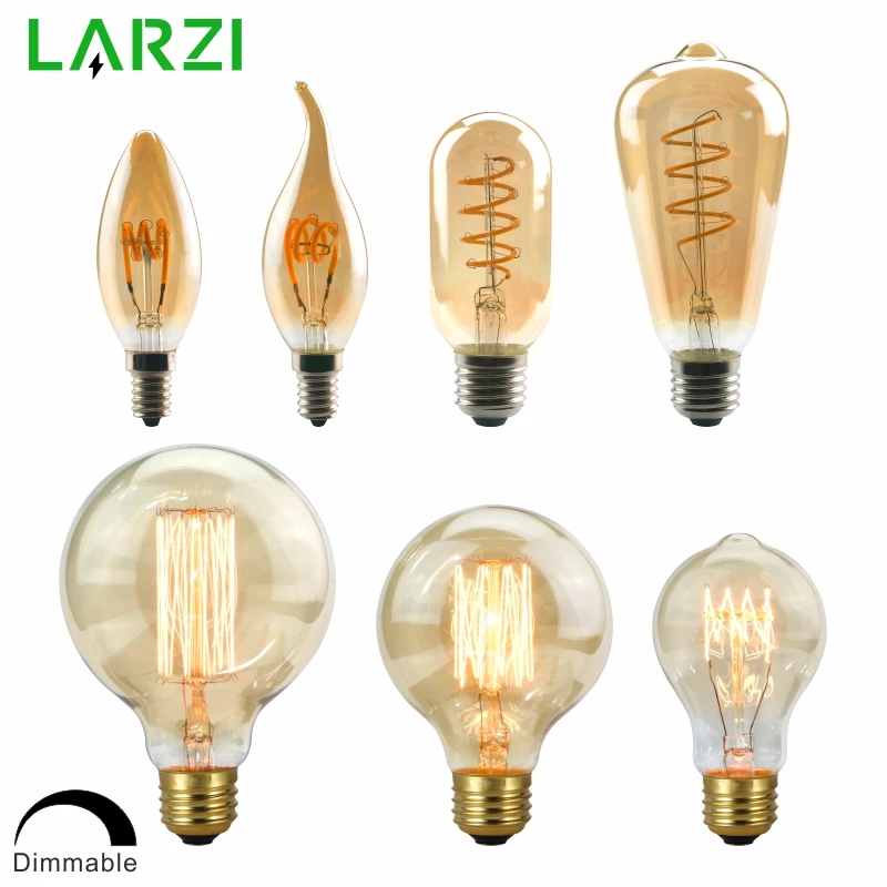 LARZI затемнения Edison лампа 4 Вт 40 220V Ретро Винтаж светодиодный спираль накаливания